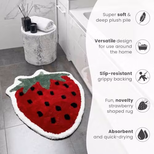 Mooky Mats Strawberry Non-Slip Bath Mat, Red and Green, W: 60 cm, D: 80 cm – 4