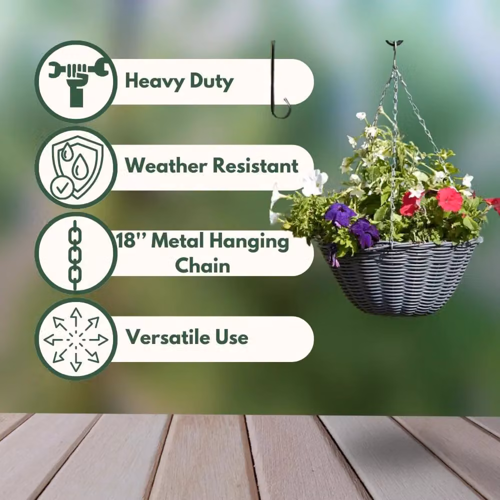 Marco Paul Grey Slate Rattan Hanging Basket Planter – 4