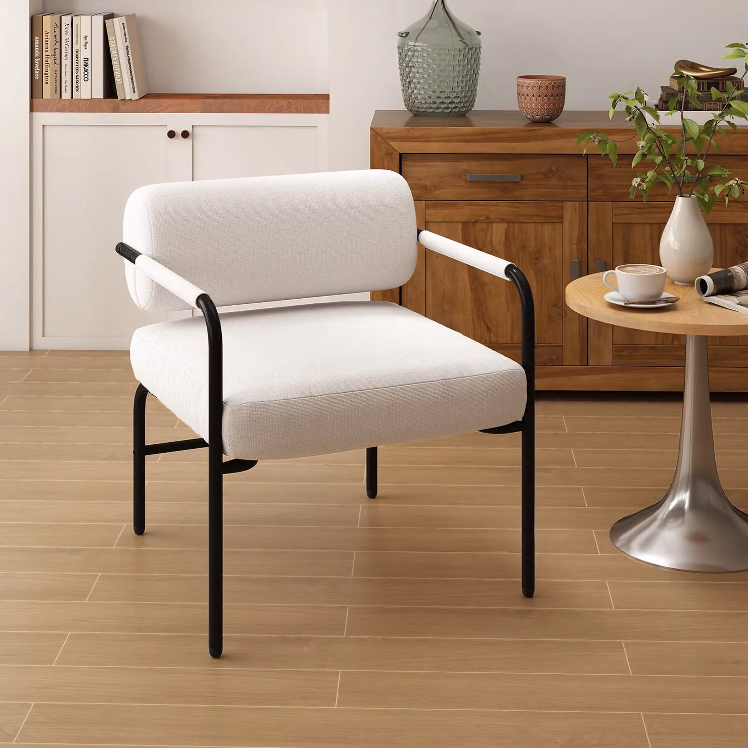 Gymax White Velvet Upholstered Accent Chair with Metal Frame – 2
