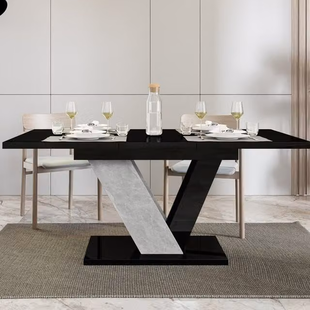 PHD Furniture Dubai Extendable Black Gloss Stone Effect Rectangular Dining Table W: 120 cm, L: 120-160 cm