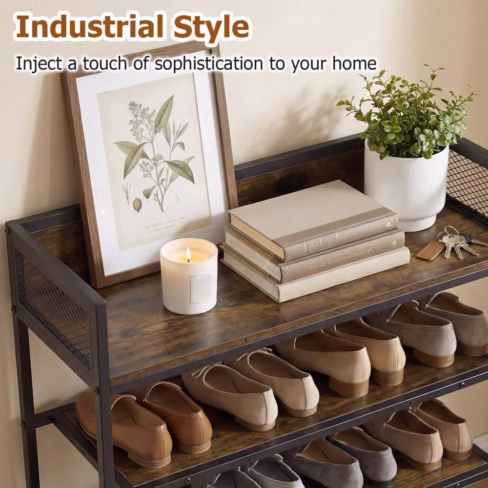 Gymax Industrial 4-Tier Metal Shoe Rack Organizer in Brown and Black – 7