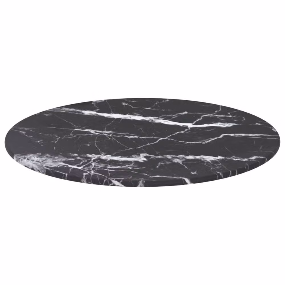 Berkfield Home Black Marble Design Tempered Glass Table Top, Diameter: 40 cm, Height: 0.8 cm – 2