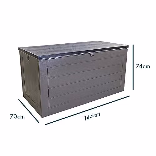 AIRWAVE Wood Effect Outdoor Garden Storage Box in Grey, 680L Lockable Plastic Storage Bench – 2