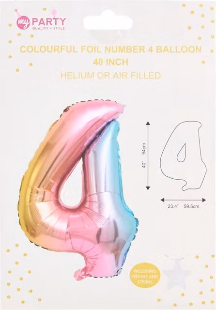 My Party Multicolour Number 4 Foil Hanging Party Balloon