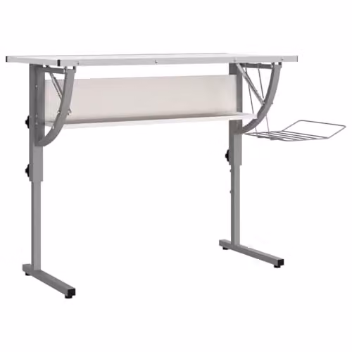 vidaXL Height-Adjustable Craft Writing Desk in White and Grey, W: 110 cm, D: 53 cm, H: 58-87 cm – 1