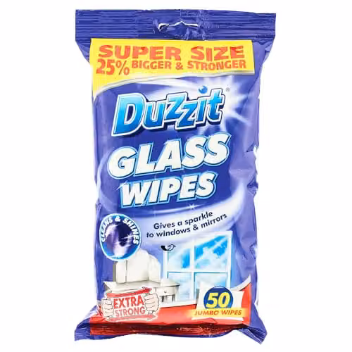 Duzzit Glass Wipes Super Size Blue 50 Jumbo Wipes