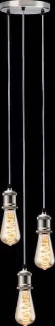 Netlighting Knightsbridge CALLA 3 Light Vintage Pendant Lamp in Brushed Chrome and Grey with E27 Sockets
