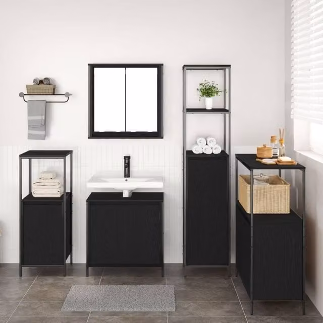 Berkfield Home 5 Piece Modern Bathroom Furniture Set in Black Oak Matt Finish – 1