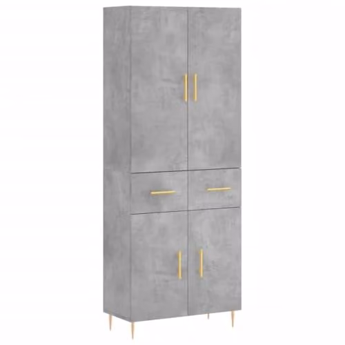 vidaXL Modern Highboard in Concrete Grey with Hinged Doors and Drawers, W/D/H: 69.5 x 34 x 180 cm
