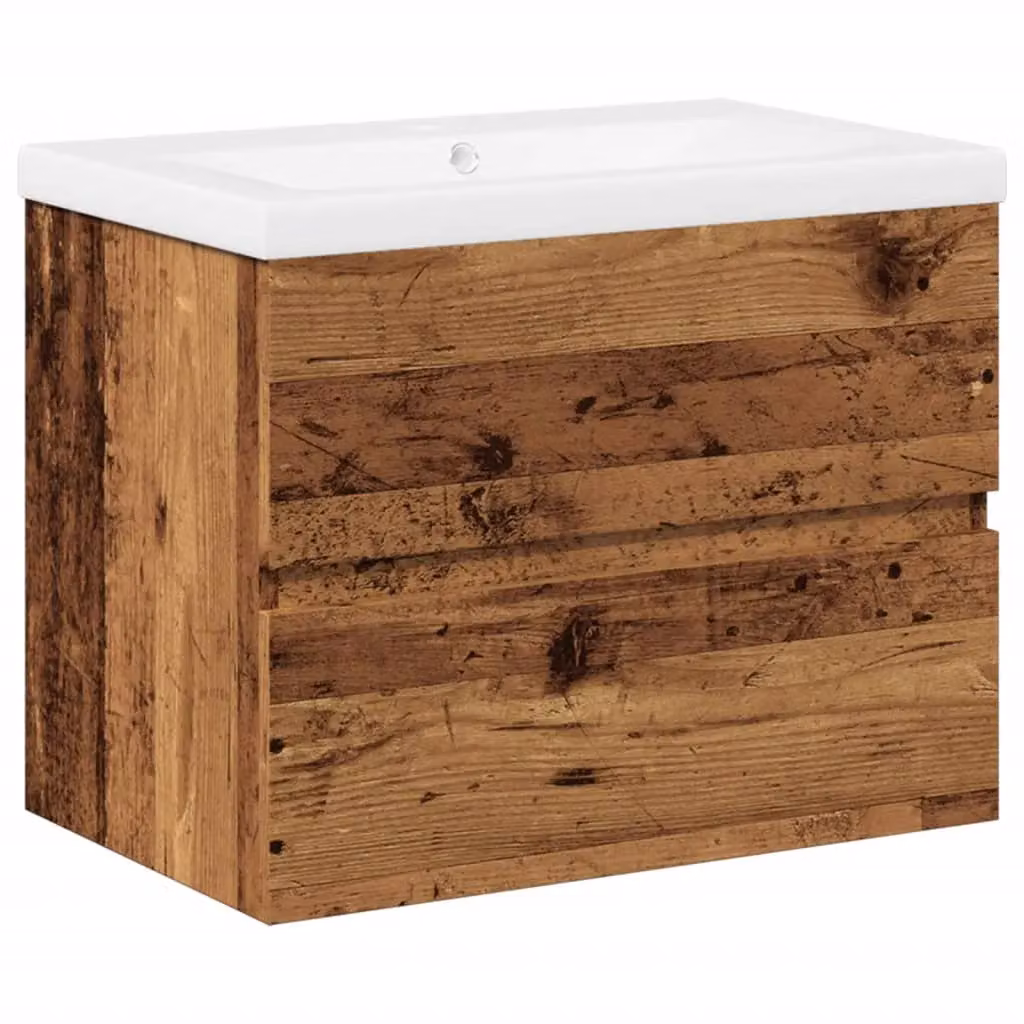 Berkfield Home Sink Cabinet with Built-in Basin in Old Wood Brown, W: 61 cm, D: 39.5 cm, H: 49 cm – 2