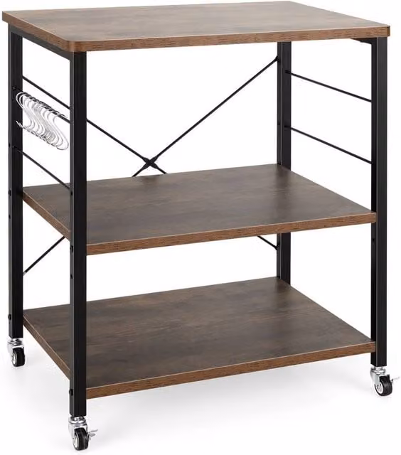 VOGREX 3-Tier Rolling Microwave Cart with Adjustable Shelves in Rustic Brown