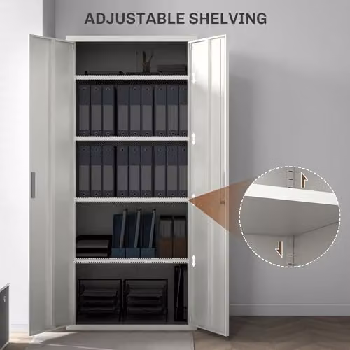 HOMCOM Metal Office Storage Cupboard with Adjustable Shelves and Lock, White, W/D/H: 80 x 40 x 180 cm – 3
