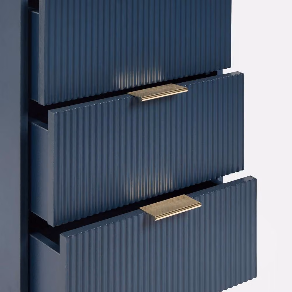 OHS Modern Ribbed 3-Drawer Bedside Table and Office Nightstand in Navy Blue – 4