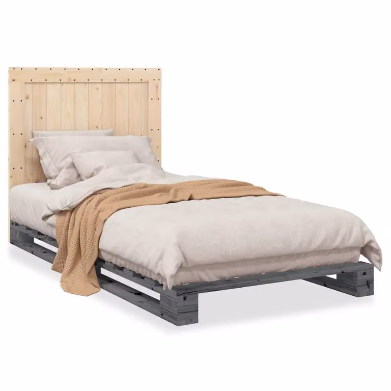 Berkfield Home Grey Solid Pine Wood Bed Frame W/D/H: 100 x 200 cm