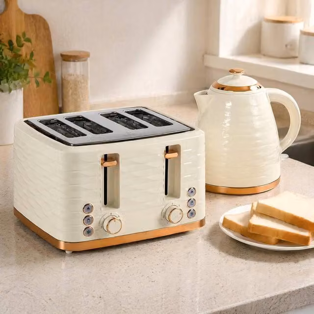 STILVORA Ceramic Kettle and 4 Slice Toaster Set in Beige – 1