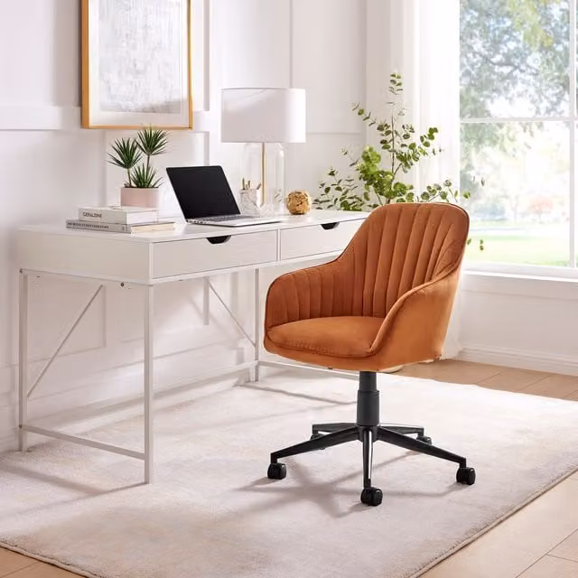 FurnitureboxUK Booker Modern Orange Velvet Swivel Task Chair with Black Metal Legs and Armrests