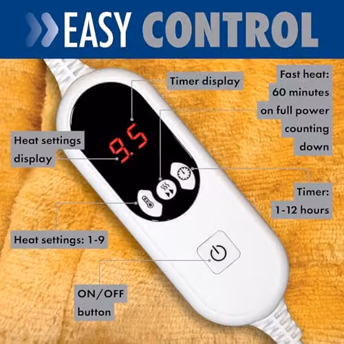 Purus Deluxe Gold XL Electric Heated Throw Blanket with Soft Fleece and Timer Settings – 4