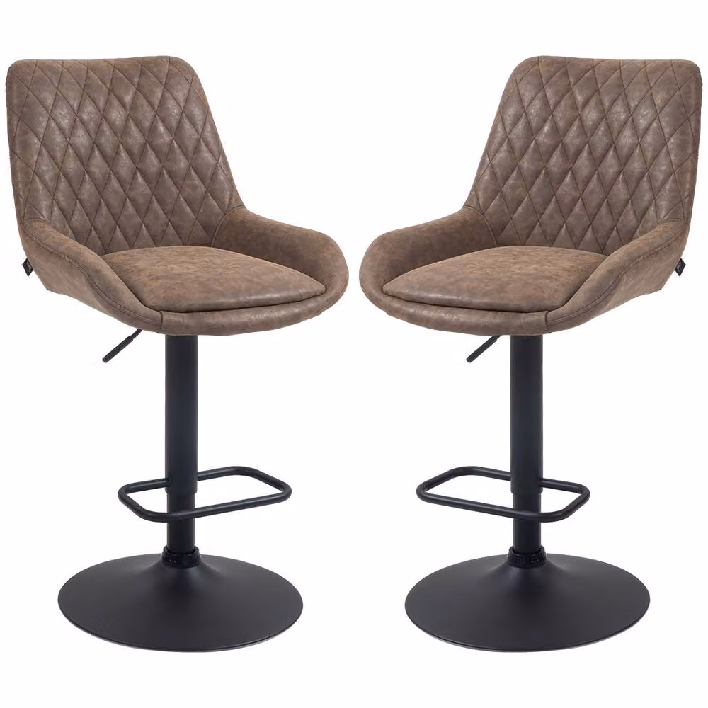 STILVORA Set of 2 Adjustable Height Swivel Bar Stools in Brown Synthetic Leather with Metal Frame – 4