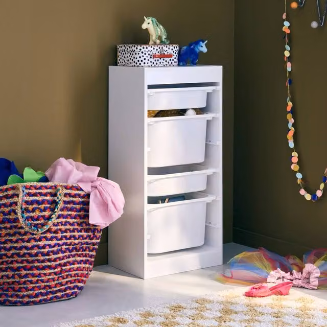 sweeek Storage Unit with 4 Transparent Bins in White
