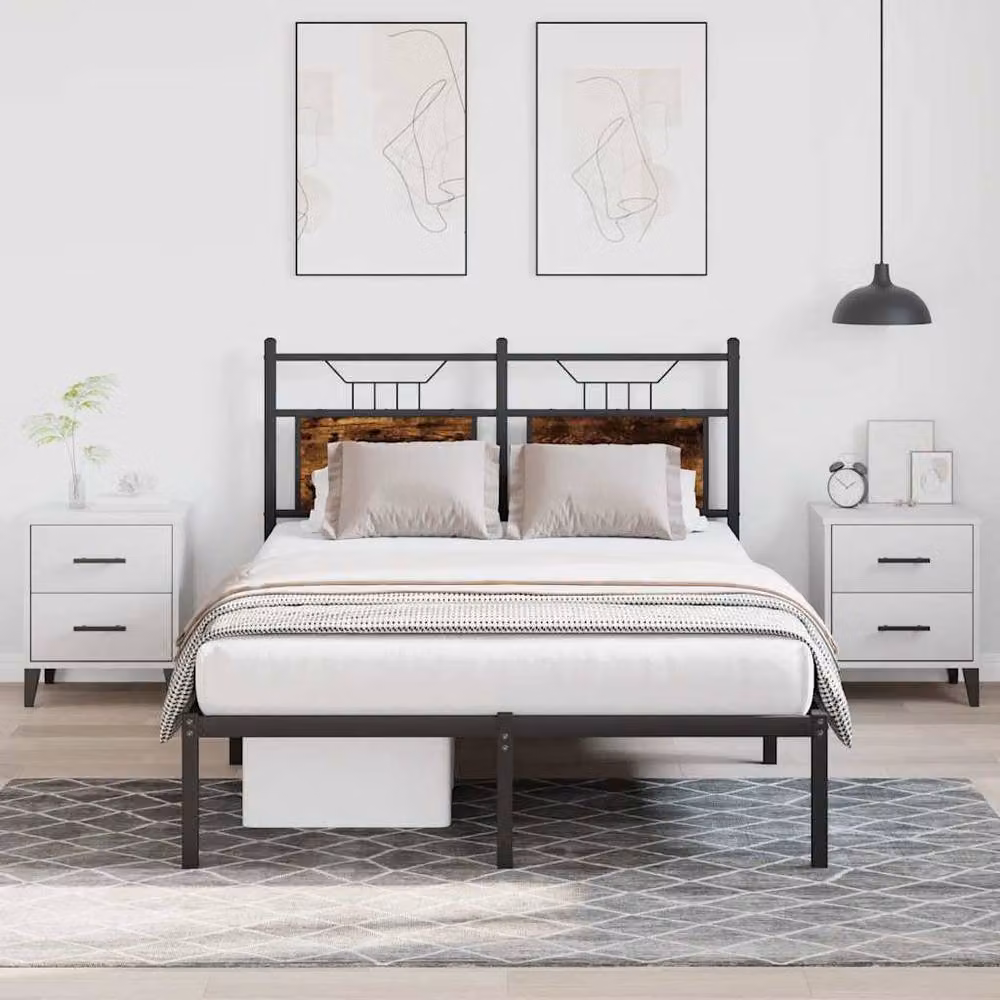 Berkfield Home Decorative Small Double Bed Frame in Smoked Oak and Brown, W/D/H: 120 x 200 cm – 2