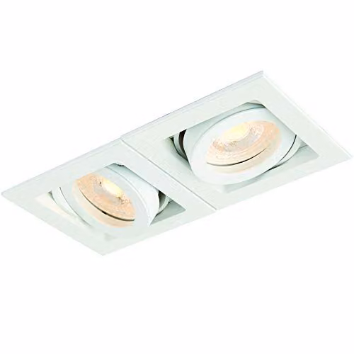 Loops Double Twin Square Adjustable Head Ceiling Spotlight White GU10 Recessed Dimmable Modern Downlight