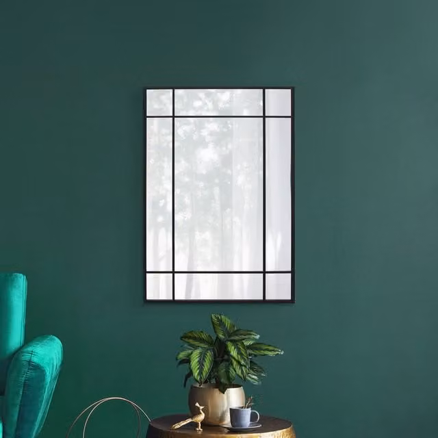 MirrorOutlet Fenestra Modern Geometric Overmantle Mirror in Black