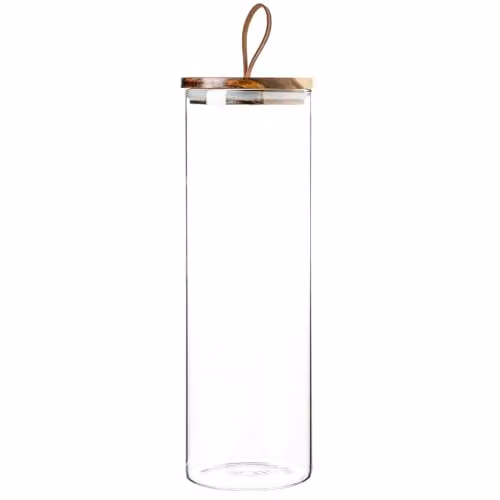 Argon Tableware Scandi Glass Storage Jar with Airtight Wood Lid in Transparent and Brown – 1