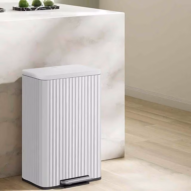 The Bazaarist Steel Kitchen Pedal Rubbish Bin with Soft Close and Removable Inner Bucket, White, W/D/H: 40.3 x 33.6 x 62.5 cm