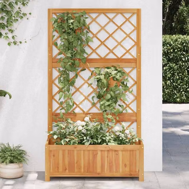 Berkfield Home Raised Bed with Trellis in Brown Solid Acacia Wood, W: 85 cm, D: 38 cm, H: 150 cm – 1