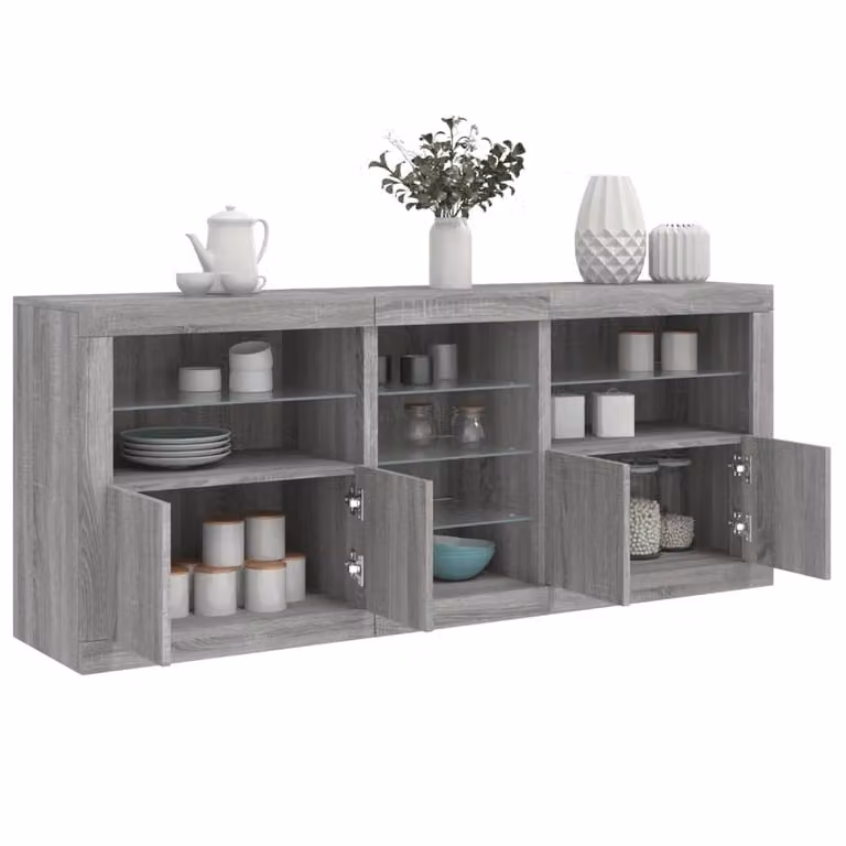Berkfield Home Modern Grey Sonoma Sideboard with Integrated LED Lighting, W: 181.5 cm, D: 37 cm, H: 67 cm