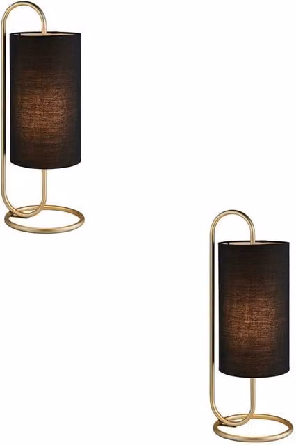 Loops 2 Pack Modern Antique Brass Oval Table Lamps with Black Fabric Shades – 1