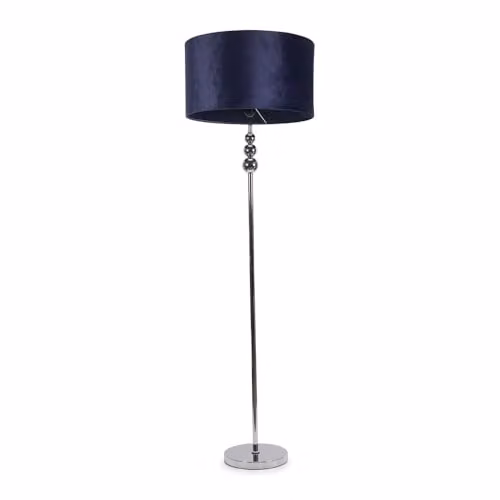 ValueLights Marissa Chrome Stacked Ball Floor Lamp with Navy Blue Velvet Drum Shade