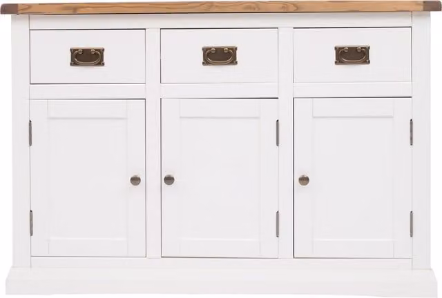 Cabinet Bits Cosenza Off-White 3 Door 3 Drawer Ash Wood Sideboard with Brass Drop Handles