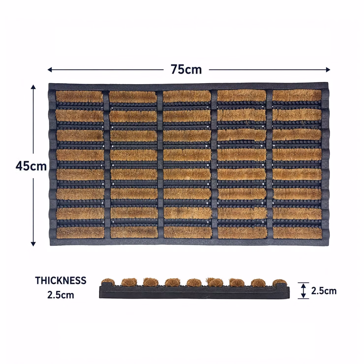 Nicoman Brown Rubber Coir Scraper Doormat, W: 75 cm, D: 45 cm – 2