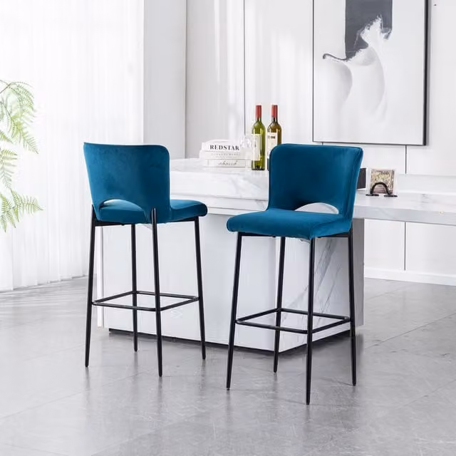 More4Homes Modern Blue Velvet Bar Stool with Black Metal Frame