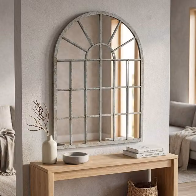 Garden Greatness Relica Rustic Arched Wall Mirror in Brown and White