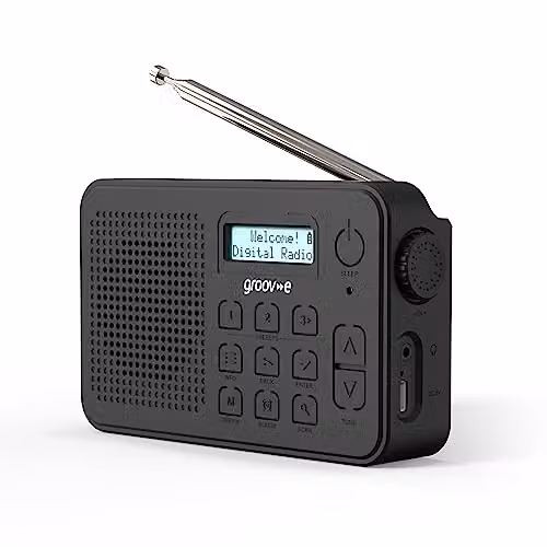 Groov-e Madrid Rechargeable DAB+ and FM Digital Radio with Bluetooth and 3.5mm Jack, Black