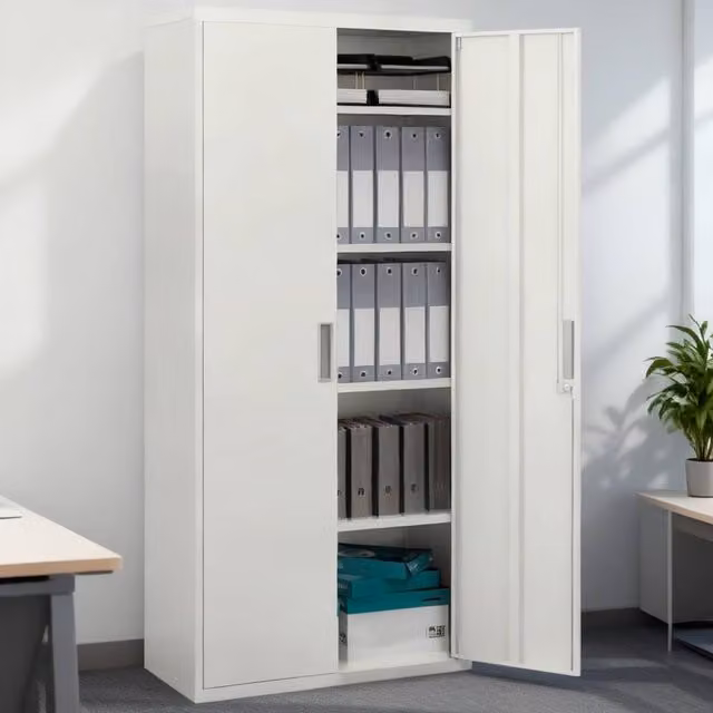 ERGOVEXA Lockable Steel Office Cabinet with Adjustable Shelves, White, H 180 x W 80 x D 40 cm