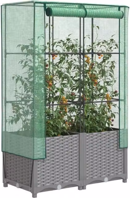 Berkfield Home Raised Bed with Greenhouse Cover in Black Rattan Look, W/D/H: 80 x 40 x 138 cm