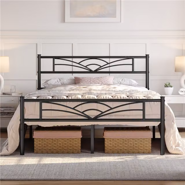 Yaheetech Modern Matt Black Metal Bed Frame, W: 180 cm, D: 200 cm