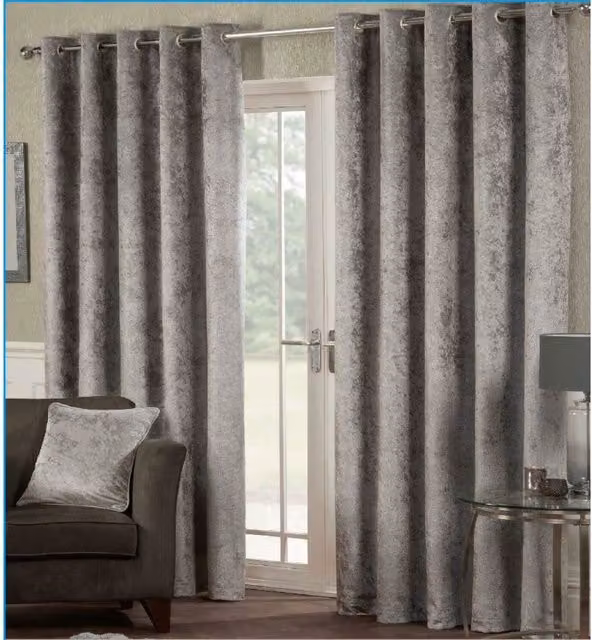 HomeSpace Direct Silver Crushed Velvet Eyelet Curtains, Height: 229 cm