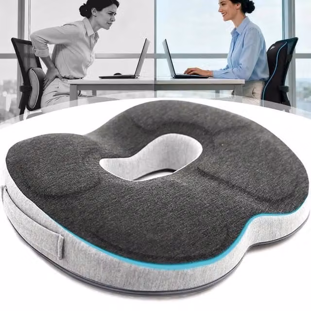 KORVIXA Grey Memory Foam Oval Seat Cushion for Office Chairs – 1