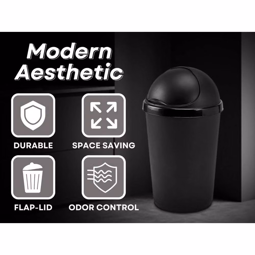 PAWNORA 50 Litre Plastic Swing Lid Waste Bin in Black – 2