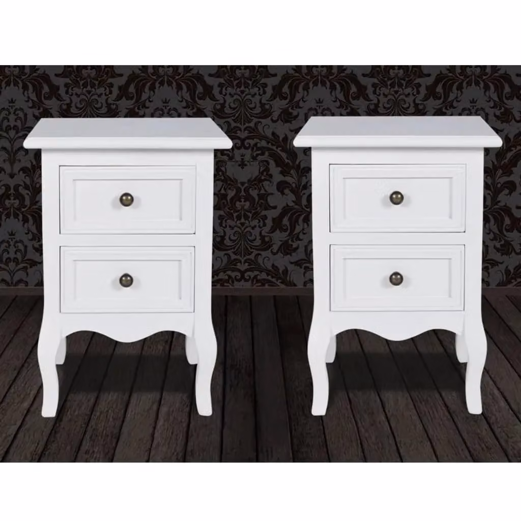 Berkfield Home Set of 2 White MDF Nightstands with 2 Drawers – 3