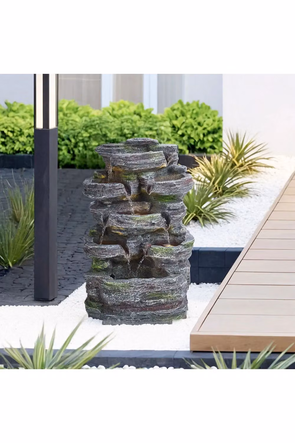 Living and Home Solar-Powered Faux Rockery Garden Water Fountain with Lights in Grey and Green, W/D/H: 45 x 28 x 45 cm – 3