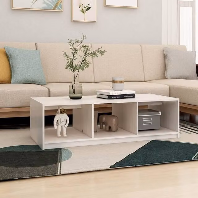Berkfield Home Modern White Rectangular Coffee Table in Solid Pinewood, W/D/H: 110 x 50 x 34 cm