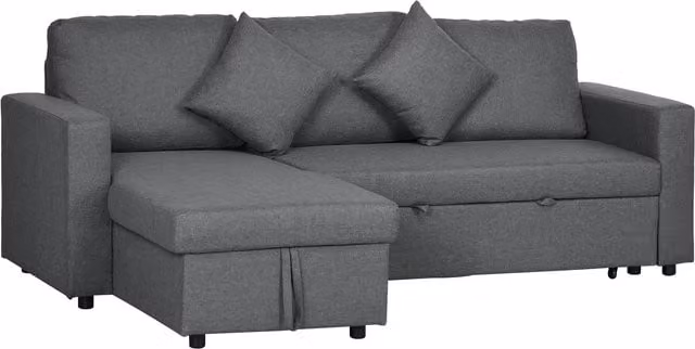 HOMCOM 3 Seater L-Shape Corner Sofa Bed with Storage in Dark Grey