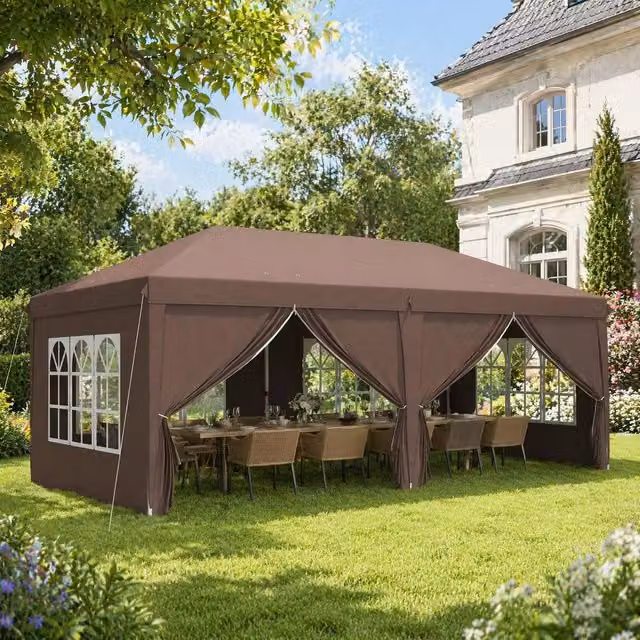 STILVORA Pop Up Gazebo with Side Walls and Windows, Brown, W/D/H: 600 x 300 x 270 cm