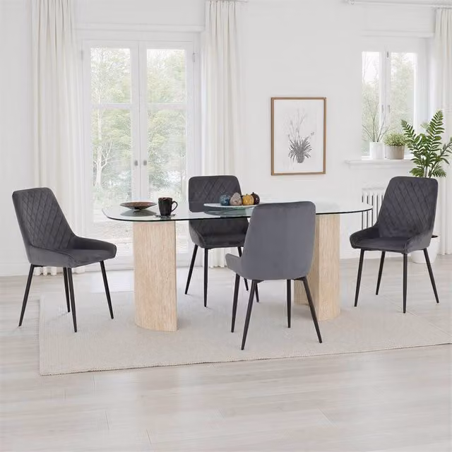 Seconique Modena Dining Set with Grey Avery Chairs and Oval Glass Table – 1