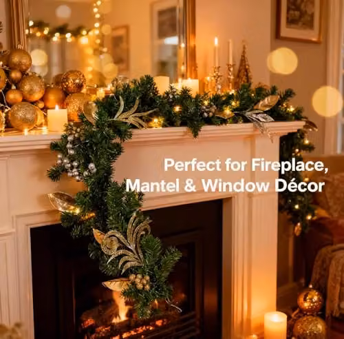 SHATCHI 200cm Christmas Garland with Silver and Gold Berries, Eucalyptus Leaves and Pine Needles – 2
